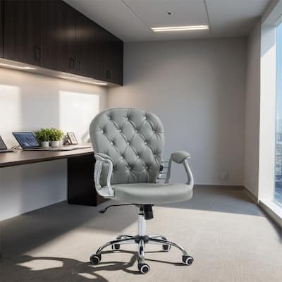 PU Adjustable Height Home Office Chair with Padded Armrests and Wheels