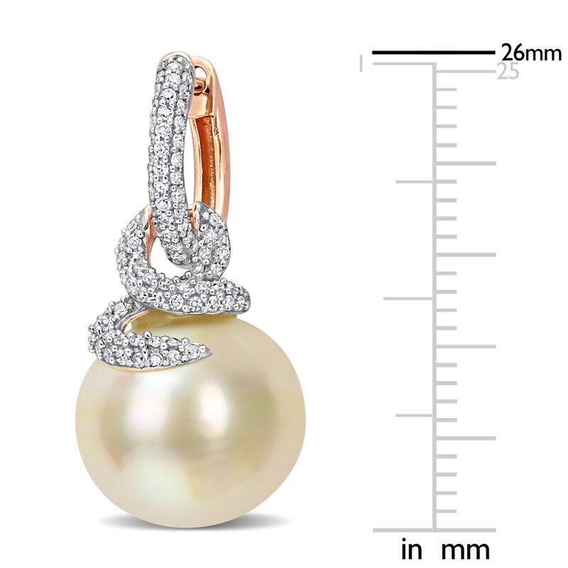 Miadora White South Sea Cultured Pearl & 1/2ct TDW Diamond Swirl Hoop Earrings in 14k Rose Gold
