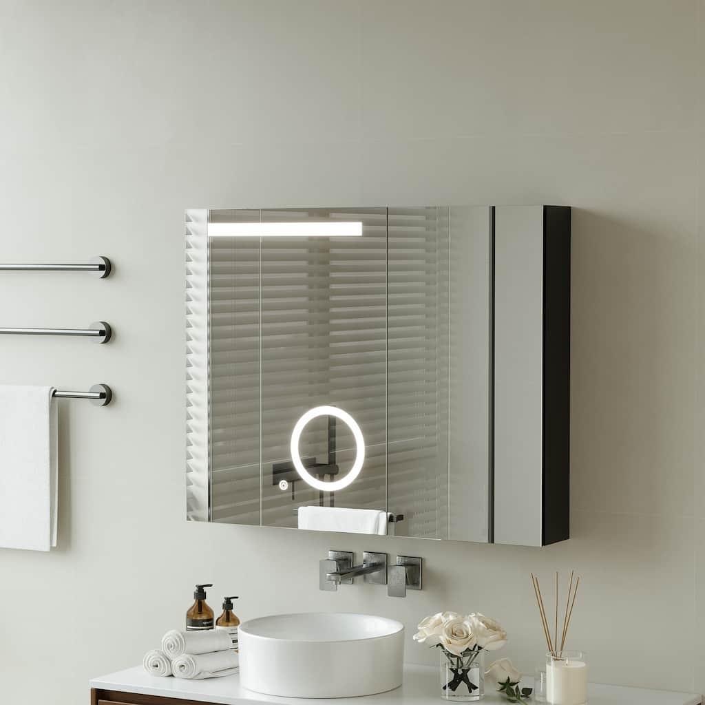 Modern LED Vanity Mirror Cabinet With Adjustable Lighting & Magnifying Mirror