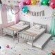 preview thumbnail 18 of 70, Twin Over Twin Rubber Wood Bunk Bed with Trundle, Convertible into 2 Twin Size Beds,with Ladder and Safety Guardrails Grey