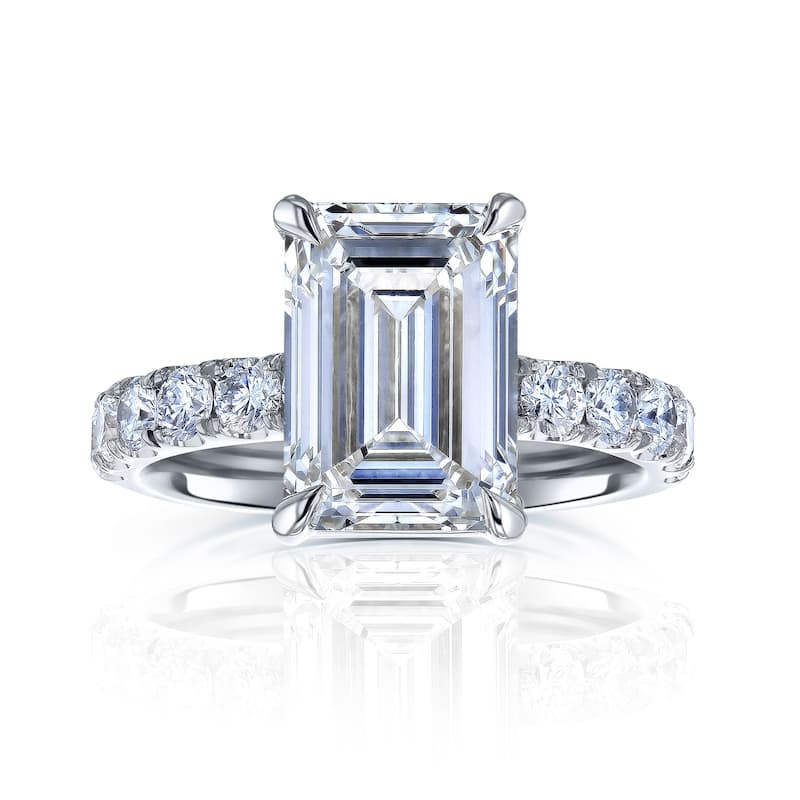 Kobelli Sunset Line 6 Carat Lab Grown Diamond Certified 14k Solid Gold Emerald-cut Comfort Fit French Pavé Louvre Ring (EF/VS)