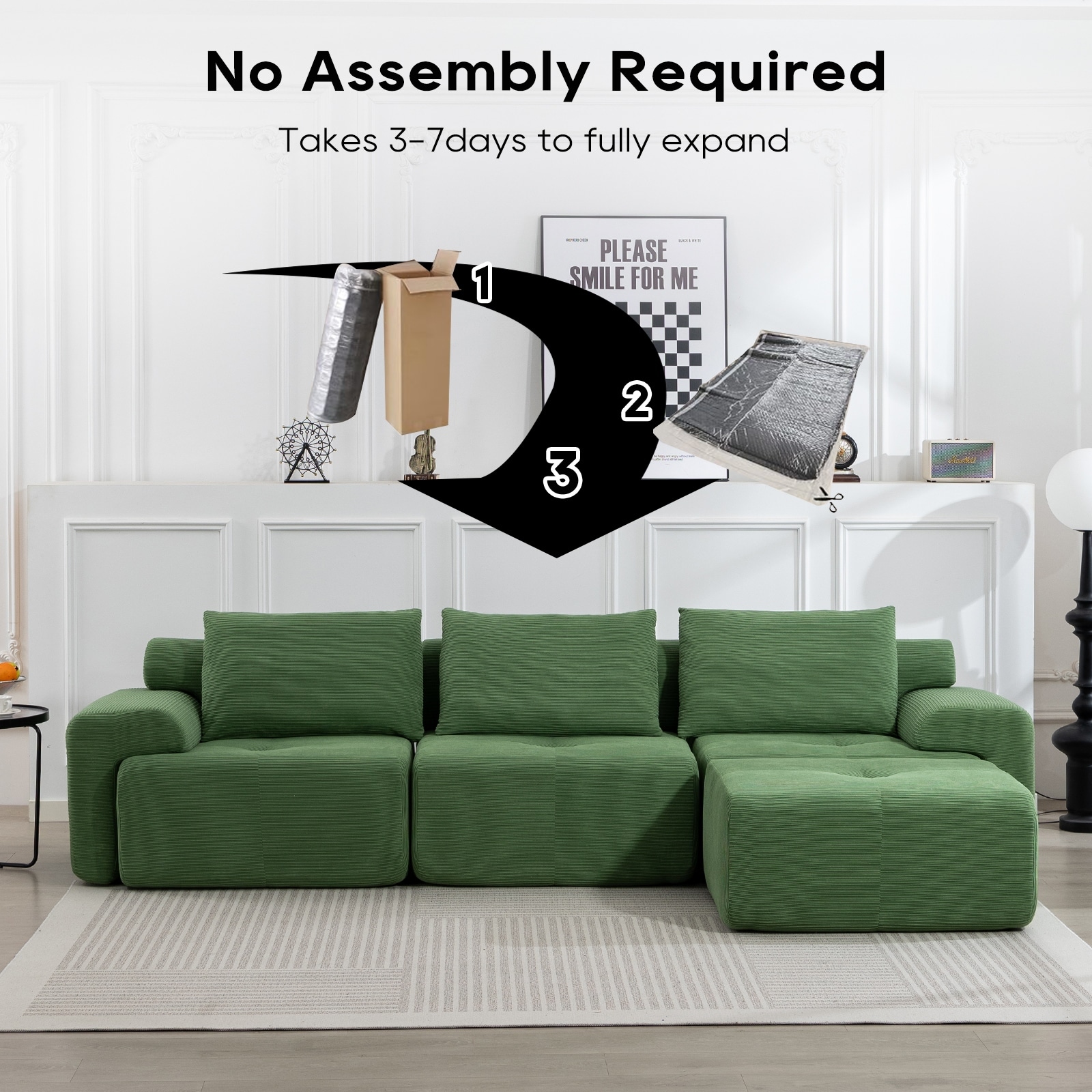 Corduroy Compression Sofa Bed L-Shaped Modular Couch Convertible Daybed