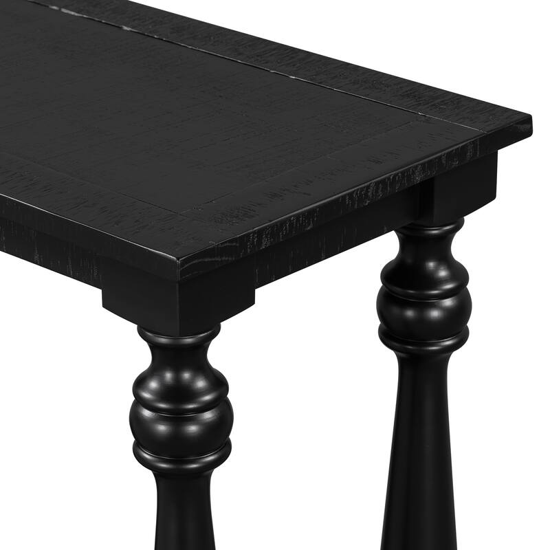 U_STYLE Vintage Wood Grain Console Table with Bottom Shelf and Four Vase Legs
