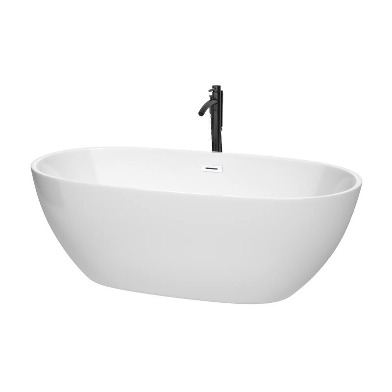 Wyndham Collection Juno 67" Freestanding Soaking Tub with Tub Filler - White / Shiny White Trim / Matte Black Faucet