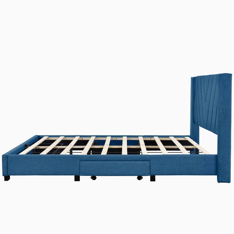 Queen Size Linen Upholstered Storage Platform Bed with Drawers