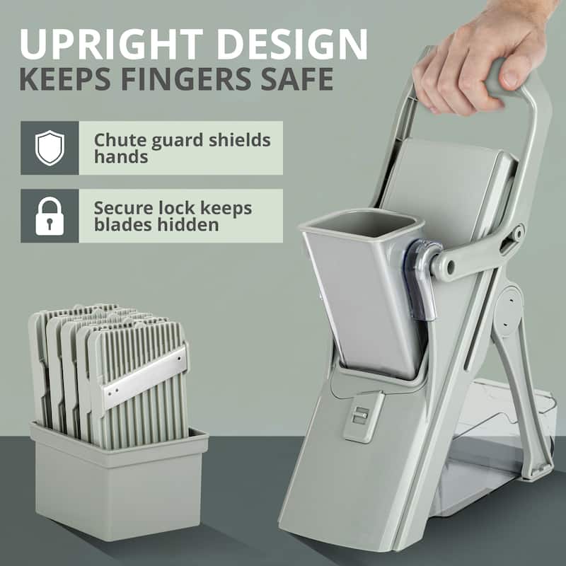 NutriSlicer Upright Mandoline Slicer - 5 Stainless Steel Blades, BPA-Free and Dishwasher Safe