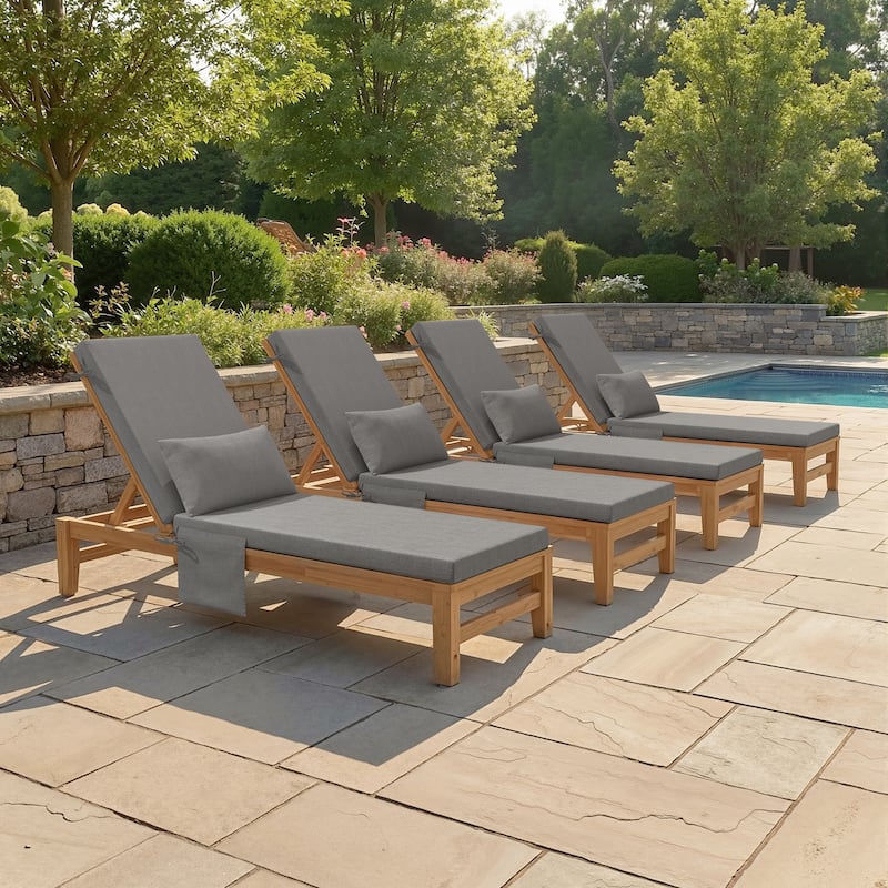 Outdoor Lounge Chair Cushions Patio Chaise Lounge Chair Seat Cushion with Pillow - 72 inches long - Light Grey - 4PC