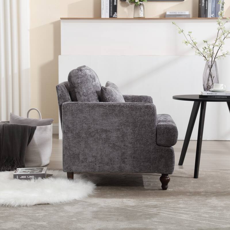 Tufted Club Chair Office Chair, Vintage Sofa Chair Armchair Leisure Chair Accent Chair with Wooden Frame, Gray