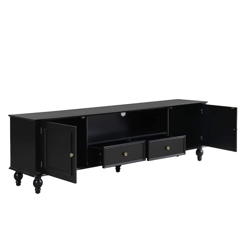 70.9''TV Stand for TVs up to 80 InchesOpen Compartment,TV Storage Cabinet with 2 Drawers,2 Cabinets and 5 Solid Legs