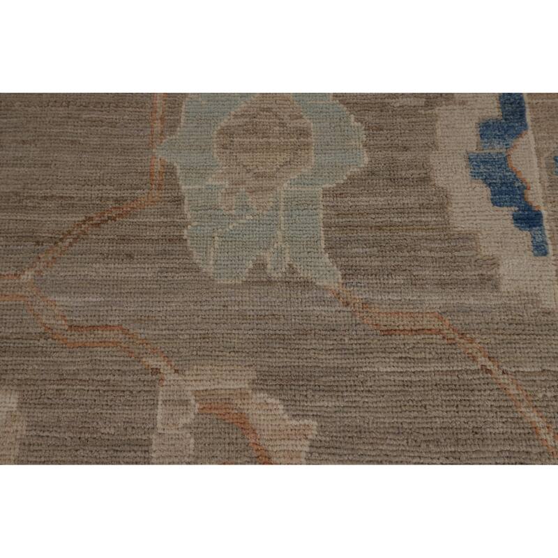 Transitional Oushak Turkish Rug Handmade Beige Oriental Wool Carpet - 9'1"x 11'9"