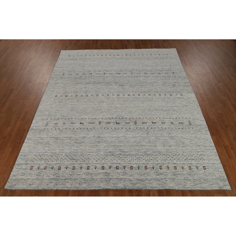 Tribal Animals Gabbeh Oriental Area Rug Handmade Wool Carpet - 8'1"x 9'9"