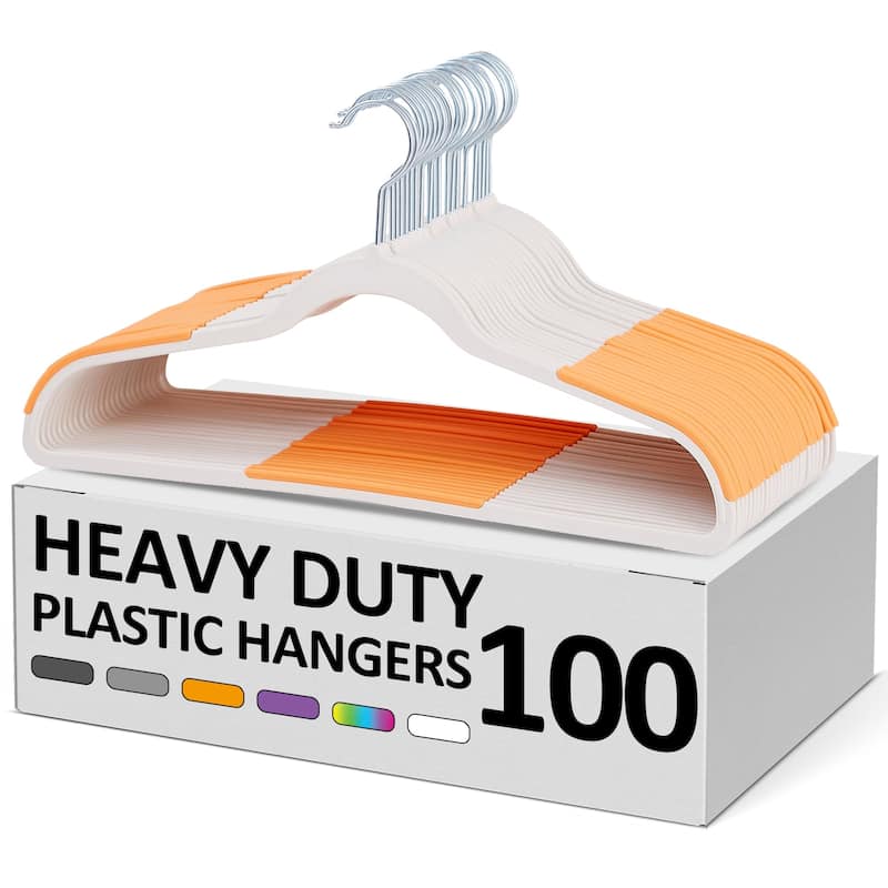 100 Pack Clothes Hangers Plastic Coat Hangers Non-Slip Space-Saving Swivel Hook - Orange