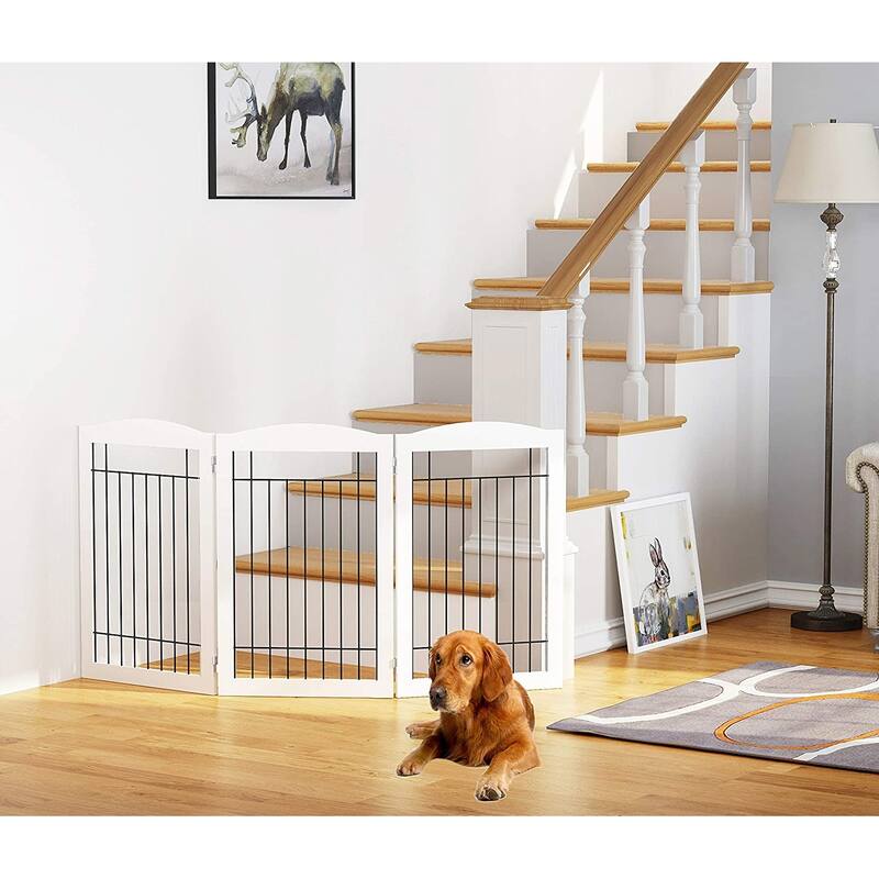 Spirich Freestanding Black Wire Pet Gate,60 inches Extra Wide,30 inches