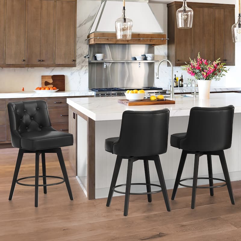 Modern 26.in Swivel Bar stool Upholstered Wooden Counter Height Footrest Armless Stool with Back