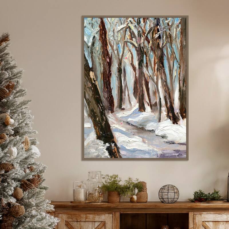 Woods in Winter by Sandra Iafrate Framed Canvas Wall Art Print - Sylvie Dark Gold