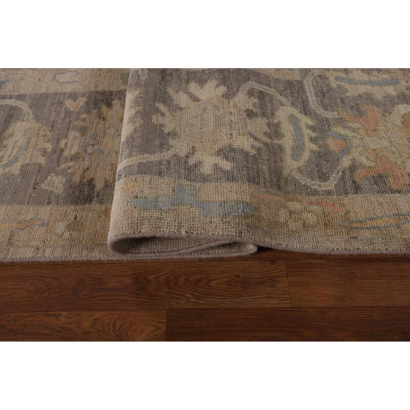 Beige Vegetable Dye Oushak Turkish Area Rug Hand-Knotted Wool Carpet - 9'4"x 11'10"