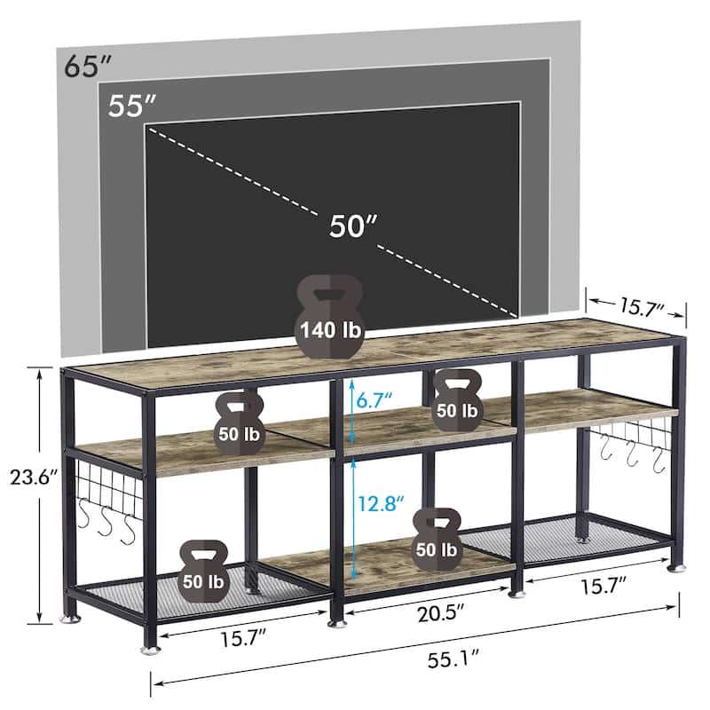 VECELO End Table, 55 Inch up to 71 Inches TV Stand with Storage Shelves, 3-Tier Television Cabinet
