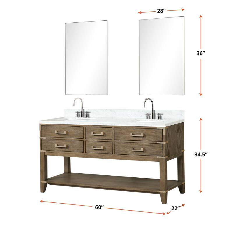 Lexora Norwalk Bath Vanity, Carrara Marble Top, Faucet Set, and Mirror