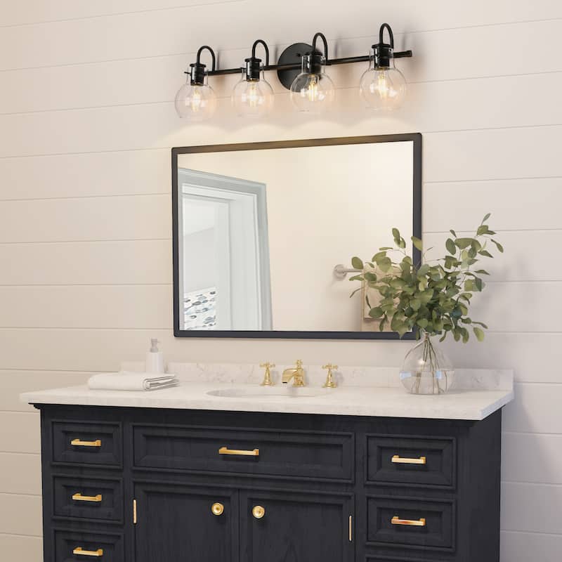 Olia Modern Black 3-Light Bathroom Vanity Light Orb Glass Wall Sconces Minimalist Design