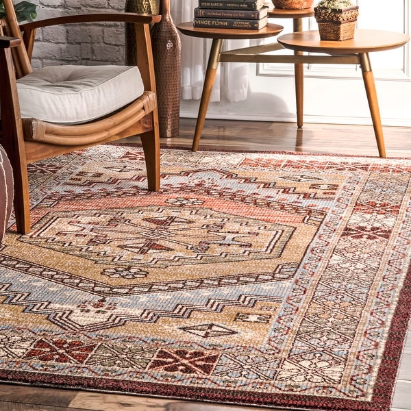 The Curated Nomad Bluxome Red Transitional Vintage Medallion Border Area Rug. Opens flyout.