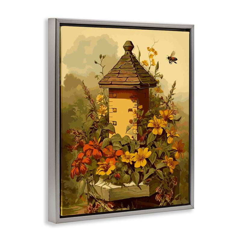 Stupell Bees & Floral Architecture Framed Floater Canvas Wall Art Design by Lil' Rue