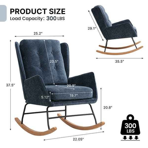 dimension image slide 8 of 10, HOMYKA 25.2” Wide Rocking Chair with Button Accents for Nurseries