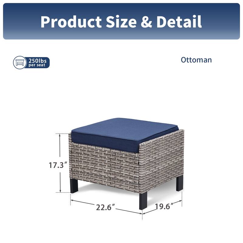 Pocassy Outdoor Wicker 2-Piece Ottoman Chair with Cushion