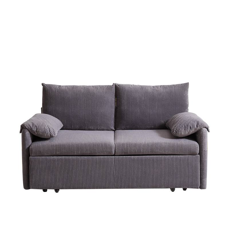 65" Corduroy 3-in-1 2-Seater Sleeper Sofa with Loveseat Side Storage Pocket, High-Density Sponge Cushions
