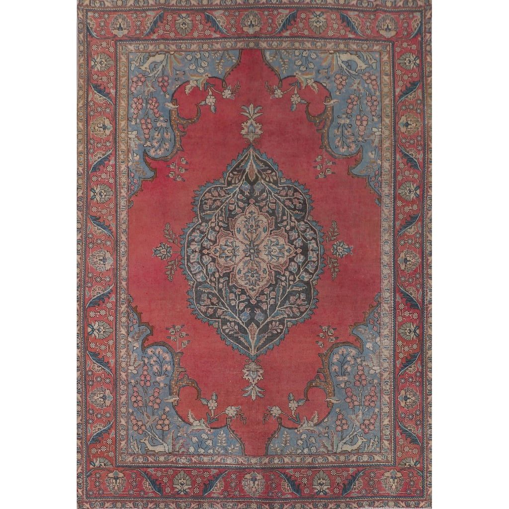 Distressed Tabriz Persian Vintage Rug Handmade Wool Carpet - 8'2" x 11'3"