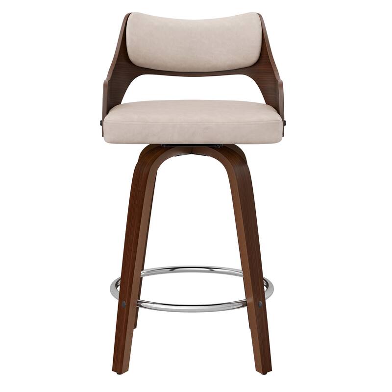 Modern Swivel Bar Stools with Curved Wood Back Upholstered Armrest Counter Stool