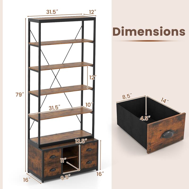 Gymax 8-tier Bookshelf 79'' Freestanding Bookcase w/ 4 Fabric Drawers