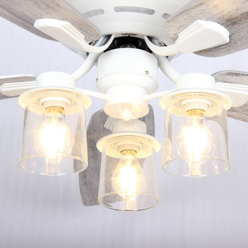 52" Classic 5-Blade Glass Low Profile Ceiling Fan Chandelier with Remote