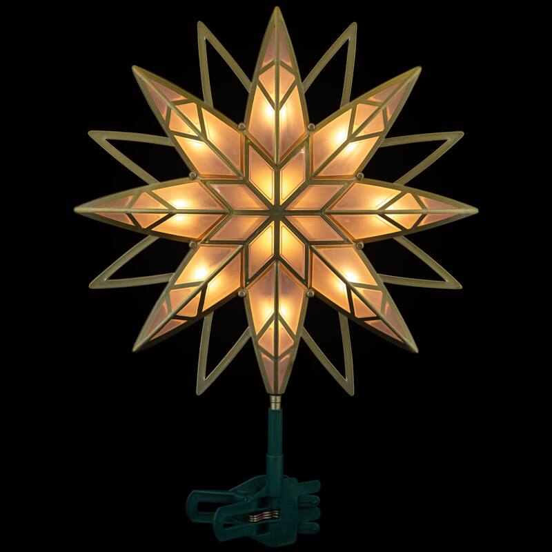 Lighted Geometric Frosted Star Christmas Tree Topper - 12.5" - Gold