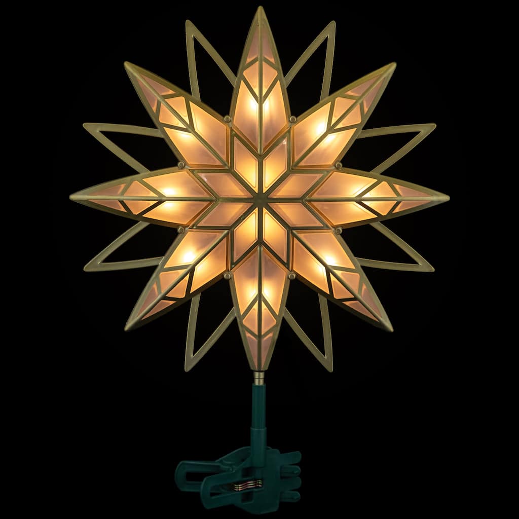 Lighted Geometric Frosted Star Christmas Tree Topper - 12.5" - Gold