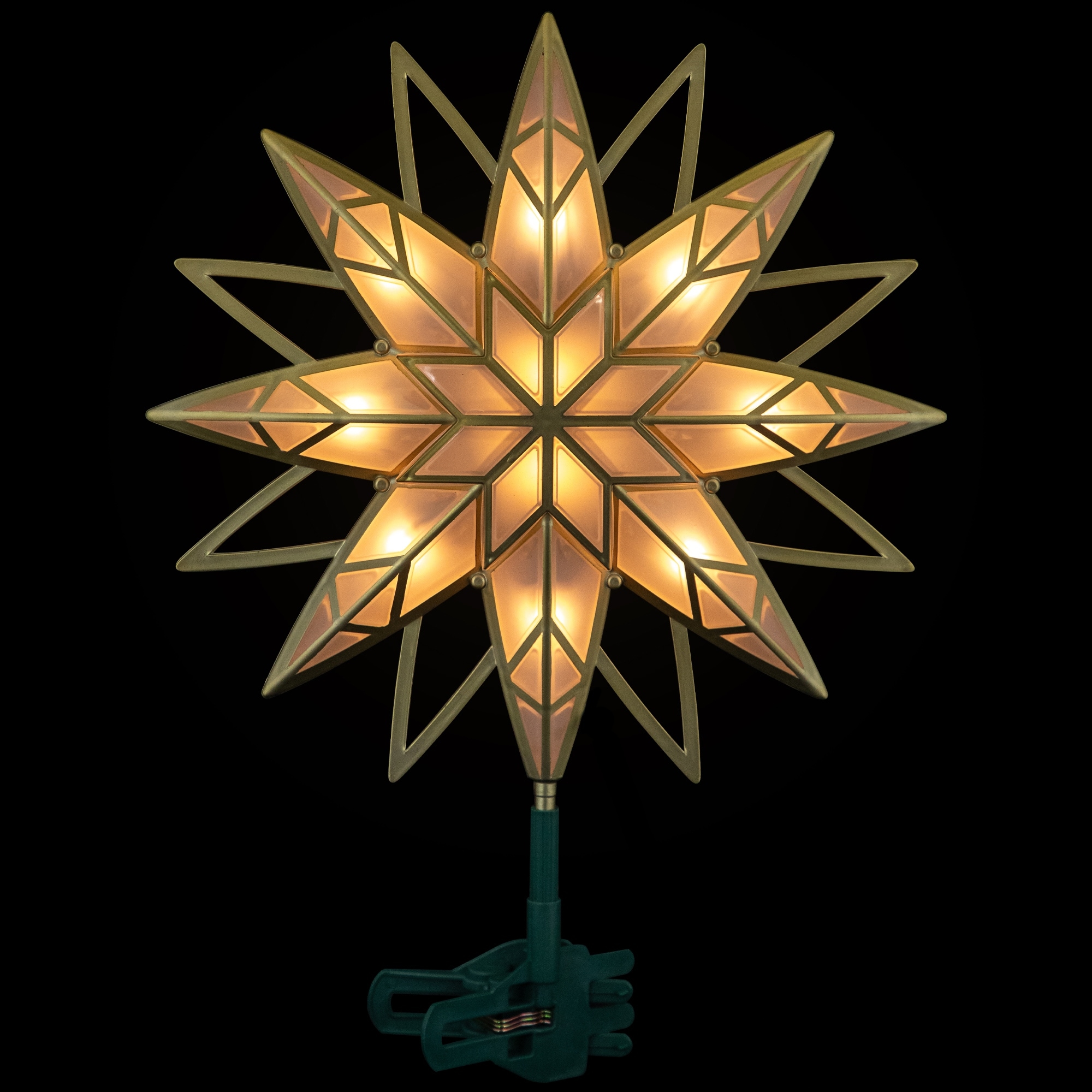 Lighted Geometric Frosted Star Christmas Tree Topper - 12.5" - Gold