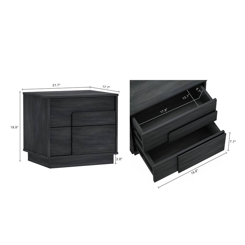 Contemporary 22-Inch 2-Drawer Nightstand in Charcoal Gray