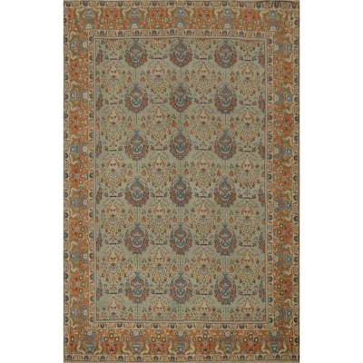 Hand Knotted Oriental 100% Wool Carpet Traditional Floral Green Tabriz Area Rug - 11' 0'' X 8' 1''
