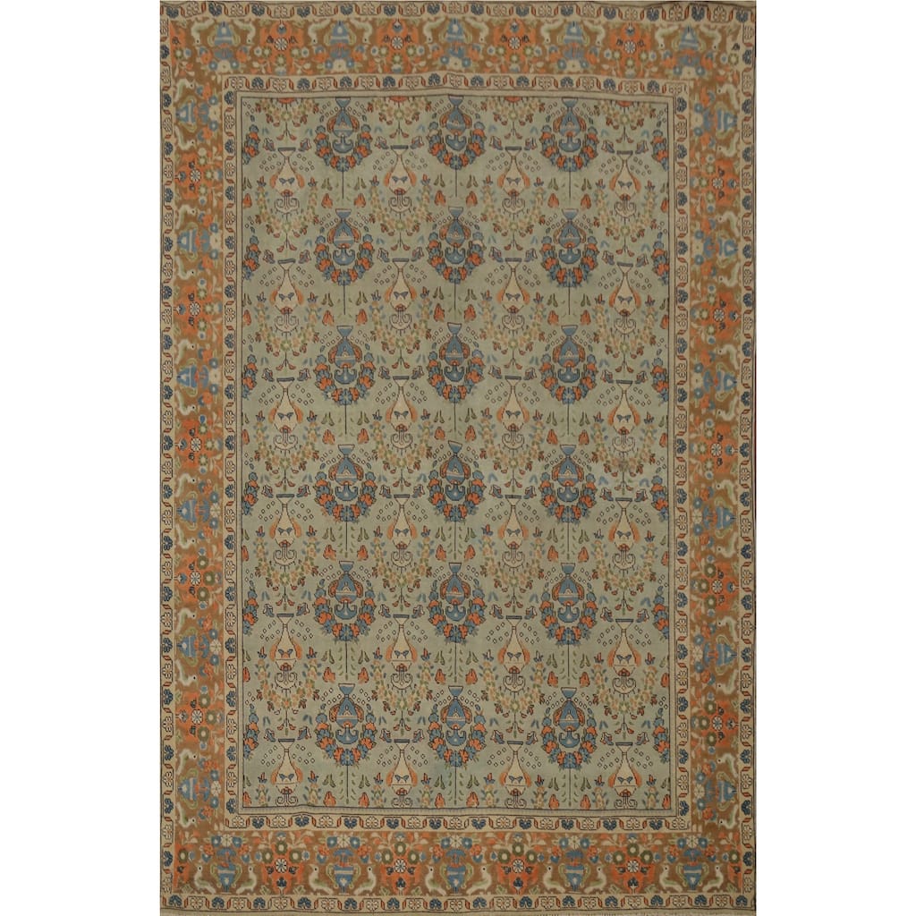 Hand Knotted Oriental 100% Wool Carpet Traditional Floral Green Tabriz Area Rug - 11' 0'' X 8' 1''