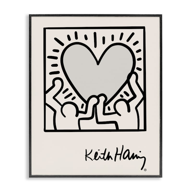 Stupell Contemporary People Outline Heart Symbol Keith Haring Framed Wall Art - Black
