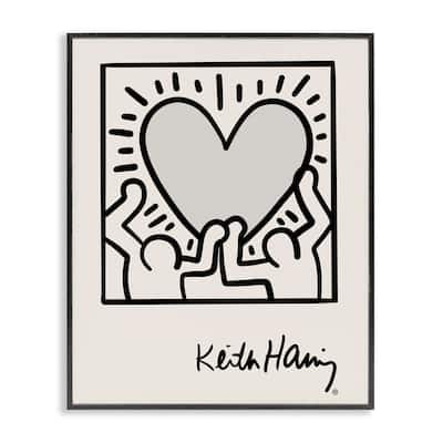 Stupell Contemporary People Outline Heart Symbol Keith Haring Framed Wall Art - Black