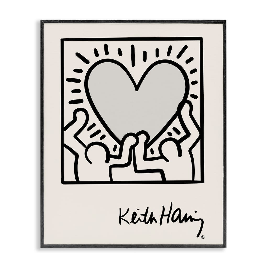 Stupell Contemporary People Outline Heart Symbol Keith Haring Framed Wall Art - Black