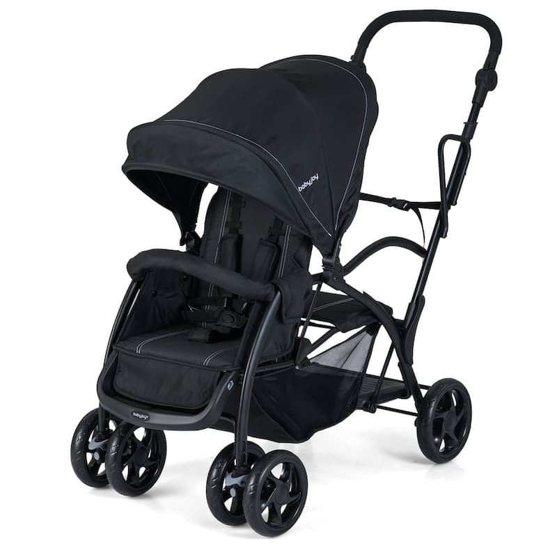 Babyjoy Sit & Stand Double Stroller with Adjustable Handle Bar - See Details - Black - See Details