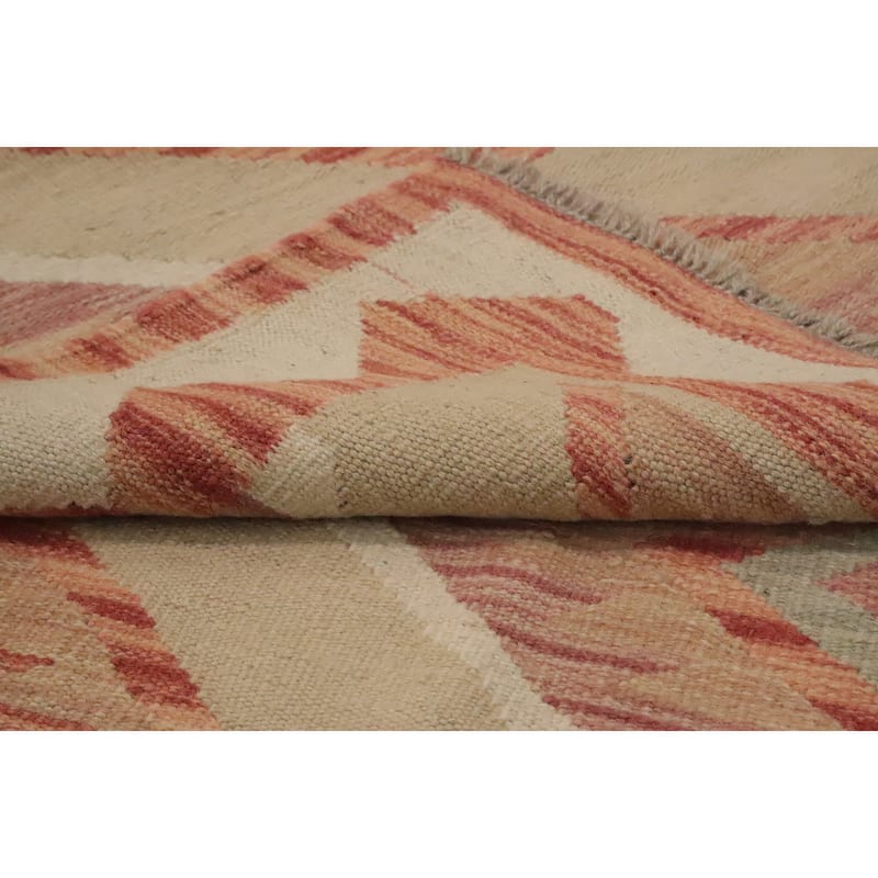 Hand Woven Oriental 100% Wool Carpet Southwestern Tribal Beige & Ivories Kilim Area Rug - 6' 7'' X 4' 11''