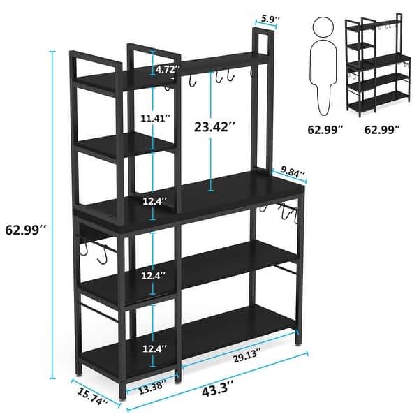 dimension image slide 1 of 3, Kitchen Bakers Rack with Storage, 43 inch Microwave Stand 5-Tier Kitchen Utility Storage Shelf