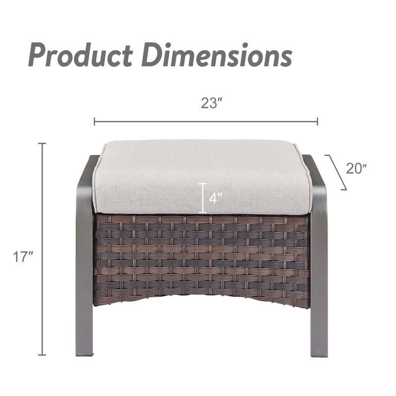 Gymojoy Industrial Style Outdoor Wicker Patio Ottomans Set of 2