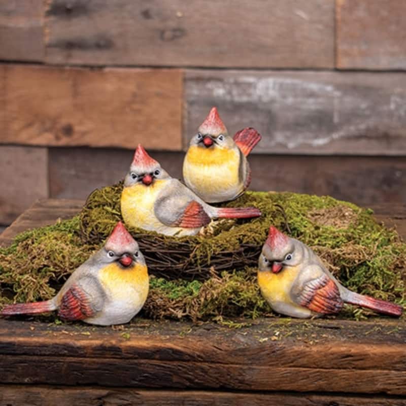Nature Inspired Spring Decorative Resin Female Cardinal Figurines Carved Birds for Shelf Asstd 4 - 3"H x 2.25"W x 4.25"L