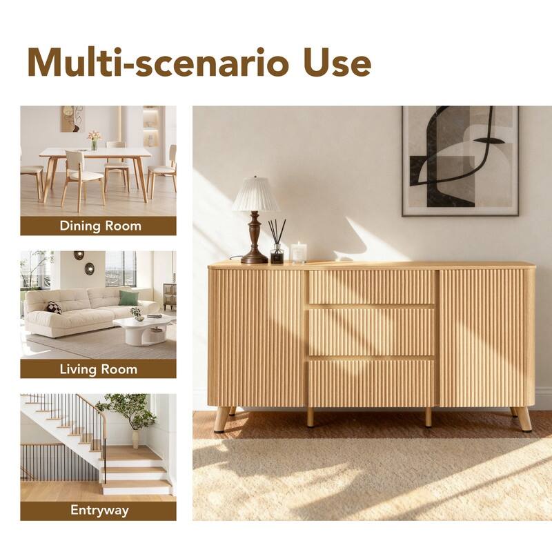 Spruce & Spring 62-Inch Sideboard Cabinet Modern Buffet Cabinet with Storage