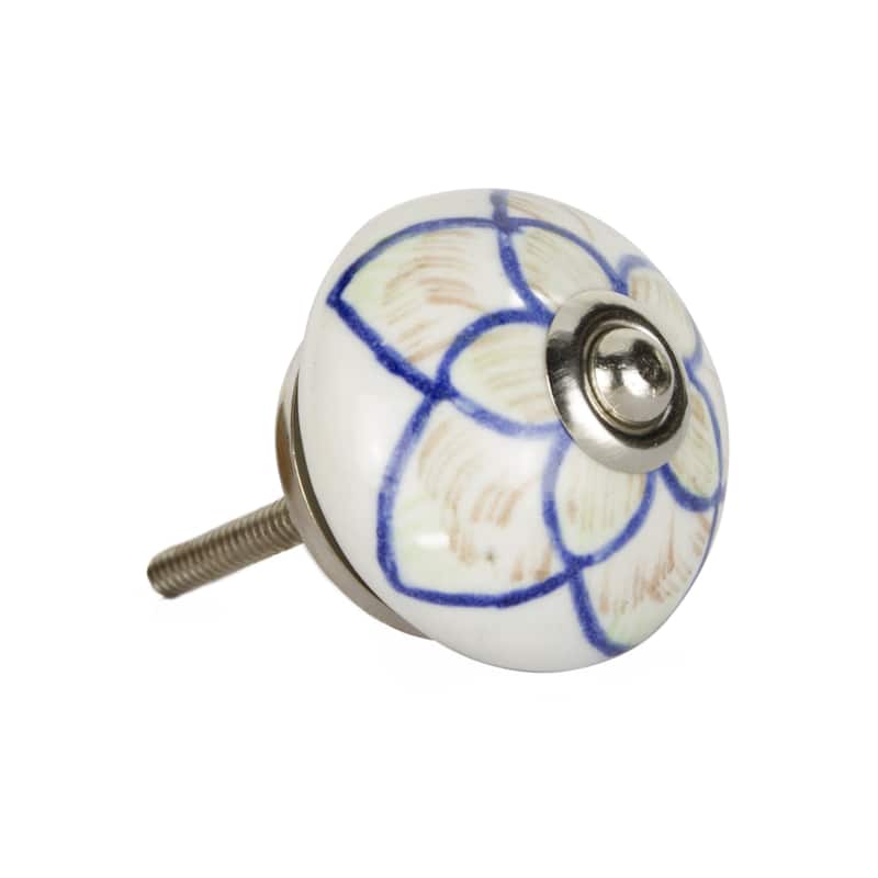 HomeRoots Set of Eight Blue And Cream Ceramic And Metal Drawer Pull Knobs - 1.5' X '1.5' X '1.5