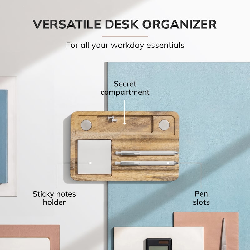 Jani Wooden Desk Organizer with Magnetic Whiteboard - Solid Wood, Hidden Storage & Anti-Skid Base for Home, Office & Workspaces