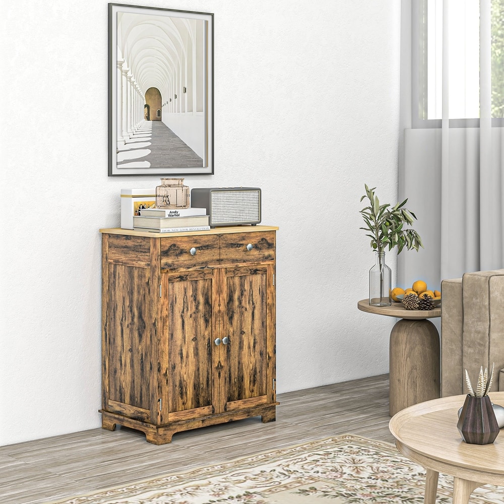 HOMCOM Sideboard with Solid Wood Countertop, Modern Kitchen Storage Cabinet, Coffee Bar Cabinet with 2 Drawers